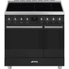 Kép 1/5 - SMEG PIROLITIKUS SZABADONÁLLÓ TŰZHELY, Classica design, 90 cm, 2 sütőtér, indukciós főzőlap, matt fekete