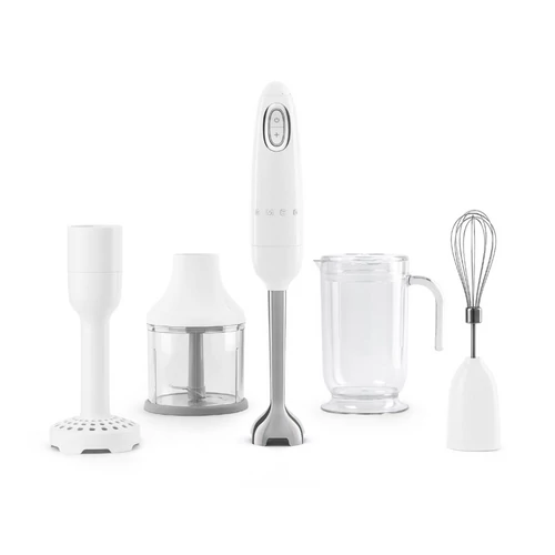 SMEG BOTMIXER SZETT, retro, fehér, tartalma: botmixer, keverőedény, pürésítő feltét, habverő, aprító