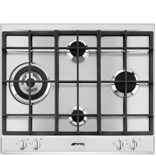 SMEG GÁZ FŐZŐLAP,Selezione ,60 cm,3 normál+1 3,5 kW WOK égő,öntöttvas edénytartó rács, ujjlenyomatm.rm.acél,ezüst gombok