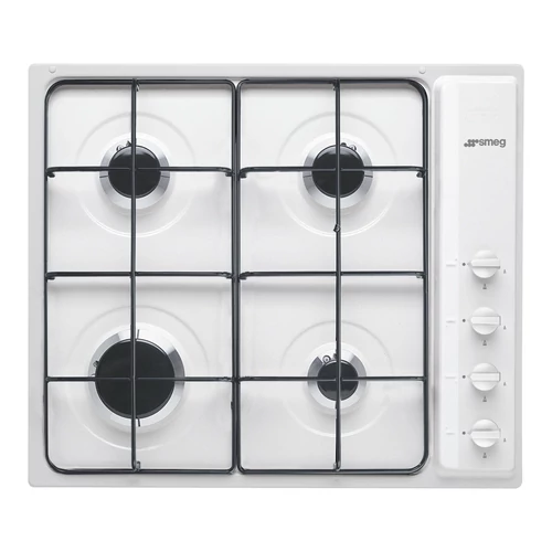 SMEG GÁZ FŐZŐLAP, Selezione design, 60 cm, 4 gázégő, zománcozott edénytartó, fehér, fehér vezérlőgombok