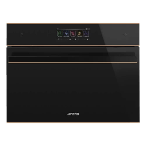 SMEG KOMPAKT KOMBINÁLT GŐZSÜTŐ, Dolce Stil Novo design, Galileo, 45 cm, nagy TFT, fekete üveg, réz dísz