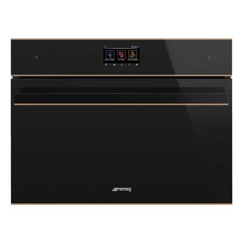 SMEG KOMPAKT KOMBINÁLT MIKROHULLÁMÚ SÜTŐ, Dolce Stil Novo design, Galileo, 45 cm, TFT, fekete üveg, réz dísz