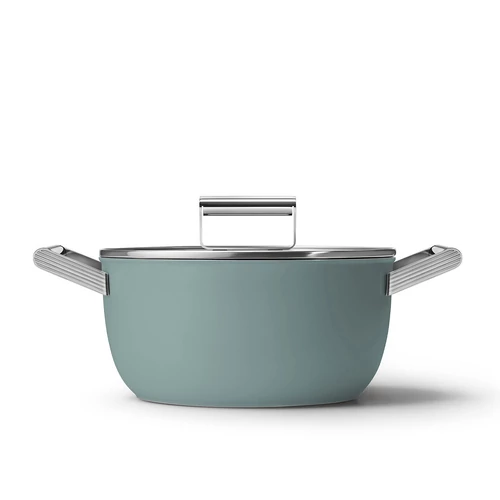 SMEG LÁBAS, 24 cm, edzett üveg fedél, rozsdamentes acél fogantyú, matt smaragdzöld