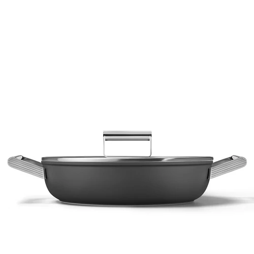 SMEG MÉLY SERPENYŐ, 28 cm, edzett üveg fedél, rozsdamentes acél fogantyú, fekete
