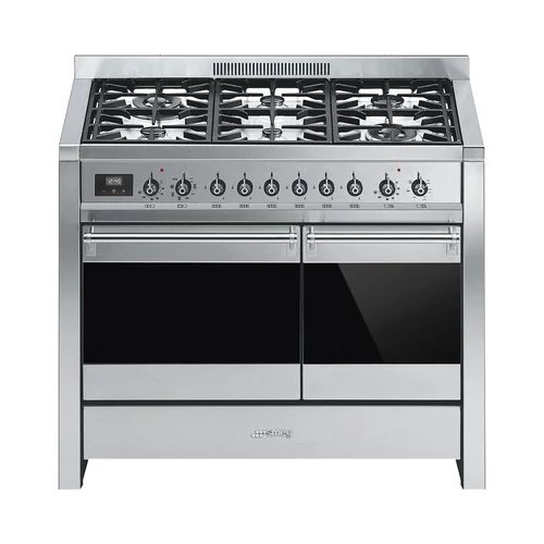 SMEG SZABADONÁLLÓ TŰZHELY, Classica design, 100 cm, 2 sütőtér, 8 funkció, gáz főzőlap, rozsdamentes acél