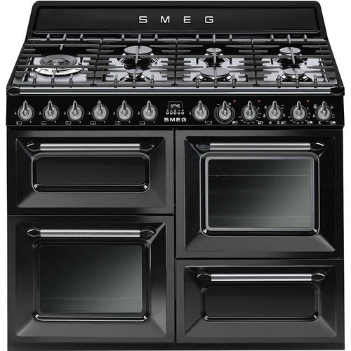 SMEG SZABADONÁLLÓ TŰZHELY, Victoria design, 110 cm, 3 sütőtér, 5 funkció, gáz főzőlap, fekete