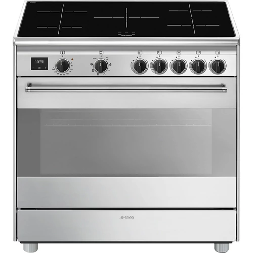 SMEG SZABADONÁLLÓ TŰZHELY, Classica design, 90 cm, 1 sütőtér, indukciós főzőlap, matt fekete gombok, inox