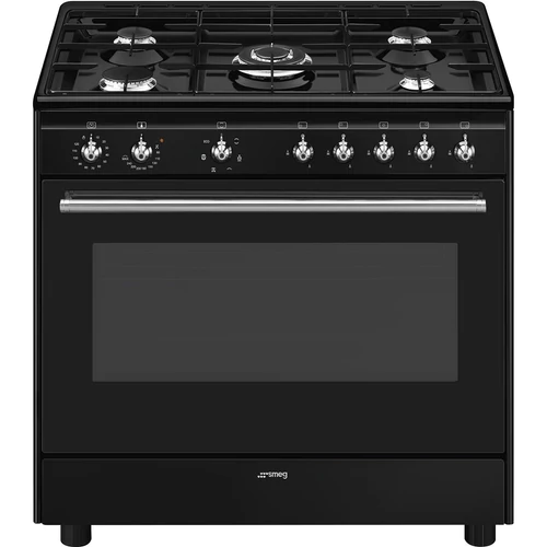 SMEG SZABADONÁLLÓ TŰZHELY, Classica design, 90 cm, 1 sütőtér, 6 funkció, gáz főzőlap,fekete 