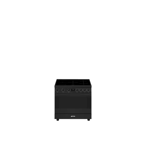 SMEG SZABADONÁLLÓ TŰZHELY, Classica design, 90 cm, 1 sütőtér, indukciós főzőlap, fekete gombok és fogantyúk, matt fekete