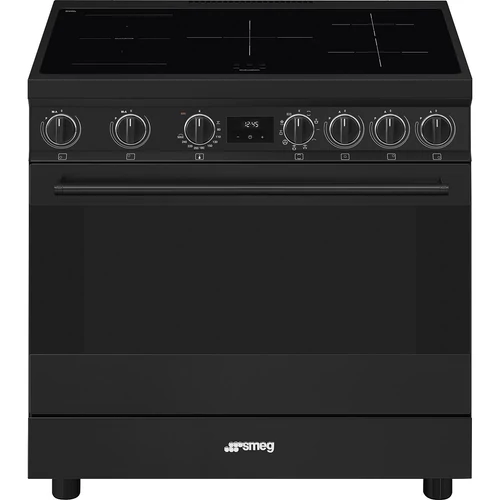 SMEG SZABADONÁLLÓ TŰZHELY, Classica design, 90 cm, 1 sütőtér, 9 funkció, indukciós főzőlap, matt fekete