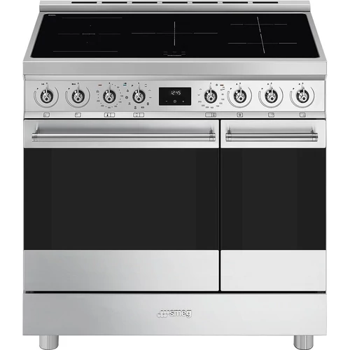 SMEG PIROLITIKUS SZABADONÁLLÓ TŰZHELY, Classica design, 90 cm, 2 sütőtér, indukciós főzőlap, inox