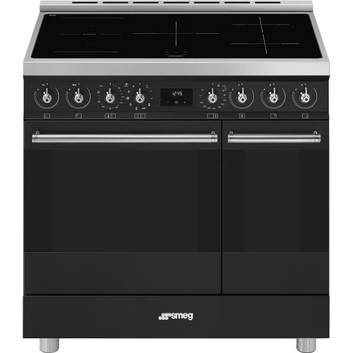 SMEG PIROLITIKUS SZABADONÁLLÓ TŰZHELY, Classica design, 90 cm, 2 sütőtér, indukciós főzőlap, matt fekete