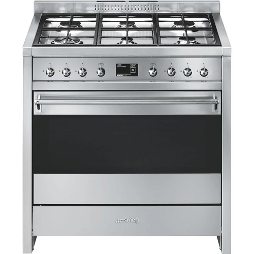 SMEG SZABADONÁLLÓ TŰZHELY, Classica design, 90 cm, 1 sütőtér, 10 funkció, gáz főzőlap, rozsdamentes acél