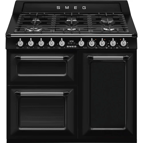 SMEG SZABADONÁLLÓ TŰZHELY, Victoria design, 100 cm, 3 sütőtér, 8 funkció, gáz főzőlap, fekete