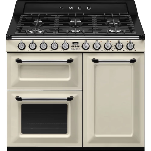 SMEG SZABADONÁLLÓ TŰZHELY, Victoria design, 100 cm, 3 sütőtér, 8 funkció, gáz főzőlap, bézs