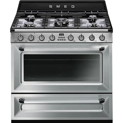 SMEG SZABADONÁLLÓ TŰZHELY, Victoria,90 cm,115 l,9 funkció,gőztiszt,forgónyárs,5égő, rozsdamentes acél
