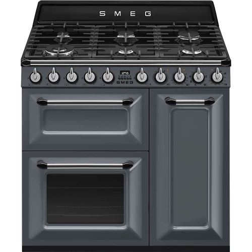 SMEG SZABADONÁLLÓ TŰZHELY, Victoria design, 90 cm, 3 sütőtér, 5 funkció, gáz főzőlap, palaszürke