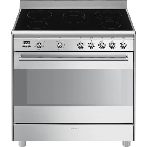 SMEG SZABADONÁLLÓ TŰZHELY, Classica design, 90 cm, 1 sütőtér, üvegkerámia főzőlap, inox