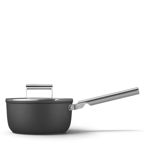 SMEG SZÓSZOS EDÉNY, 20 cm, edzett üveg fedő, rozsdamentes acél fogantyú, matt fekete