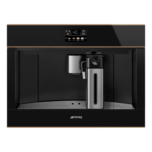 SMEG TELJESEN AUTOMATA KÁVÉFŐZŐ, Dolce Stil Novo design, 60x45 cm, fekete üveg, réz dísz